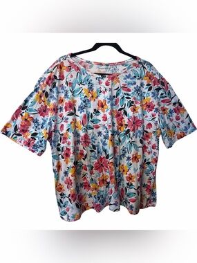Woman Within Plus Size Floral Print Short Sleeve Tee 22/24 1X